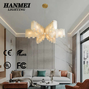 Modern Luxurious Copper & Marble Chandelier Pendant <b>Light</b> Adjustable Height AC Compatible Warm White LED for Hotel <b>Dining</b> Rooms - Product Image 3