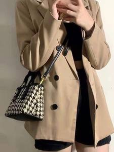 Exquisite All Seasons Women's Fashion Small Houndstooth PU Messenger <b>Bag</b> Single <b>Strap</b> ZIP Closure Versatile Mobile Phone - Product Image 6