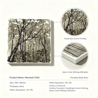 Carrelage mural en céramique moderne motif Forêt d'hiver 100x100mm, imprimé à la main, branches enneigées, isolation thermique pour crédence