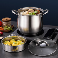 Marmite à soupe chinoise en acier inoxydable avec couvercle entièrement en verre, double fond épaissi, design taille fine, grande capacité, ustensile de cuisson