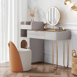 <span class=keywords><strong>Table</strong></span> de chambre à coucher design nordique moderne en verre extensible, coiffeuse blanche avec miroir led - Product Image 3