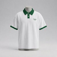 Chemise style streetwear 200g en pur coton, col rabattu, manches courtes, encolure color-block, coupe décontractée et ample, uniforme de classe
