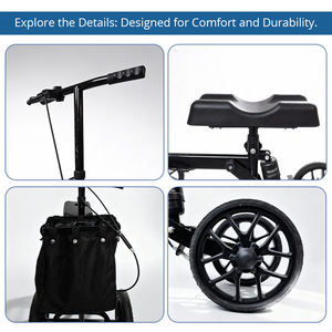 הליכון ברכיים מתקפל מסיבי פחמן עם בולם זעזועים, מושב מתכוונן ותיק אחסון נוח להתאוששות מפציעות ברכיים - Product Image 6