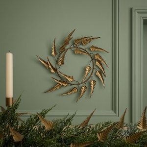Corona de Helecho Metálica Rústica Redonda Hecha a Mano, Adorno Decorativo para Colgar en la Pared, Adorno Navideño sin Luces, Pieza Única - Product Image 3