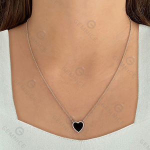 Collar de Plata de Ley 925 con Corazón y Diamantes de Circonita Cúbica, Colores de Piedras Preciosas: Ónix, Madreperla, Lapislázuli, Turquesa, Malaquita, Collar de Piedra <span class=keywords><strong>Natural</strong></span> - Product Image 5