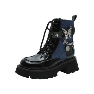 <strong>Women's</strong> Western Lace-Up Ankle <strong>Boots</strong> Square Toe Cow <strong>Leather</strong> Upper <strong>Genuine</strong> <strong>Leather</strong> Lining Chunky Heel Anti-Slip Rubber Outsole - Product Image 1