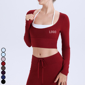 CX5589เสื้อผ้าผู้หญิงแบบ2 in 1เสื้อครอปสำหรับผู้หญิงเสื้อออกกำลังกายแบบนู้ดเสื้อบราโยคะสีพื้น - Product Image 1