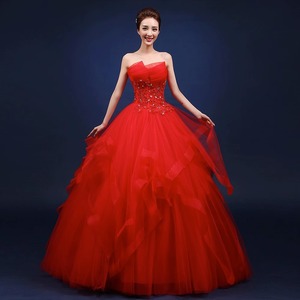 Strapless Ball Gown Evening Dress Empire Waist Ruffles Floor Length Wedding Dress For Women Plus Size - Product Image 2