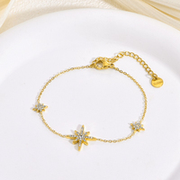 Bracelet en zircon étoile à huit branches pour femme, plaqué or 18 carats, bijou de luxe minimaliste et polyvalent, tendance transfrontalière