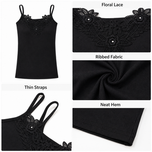 Canotta da donna all'ingrosso in pizzo a costine con <span class=keywords><strong>spalline</strong></span> sottili, canotta intima estiva da donna - Product Image 3