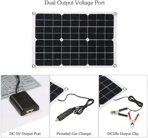 새로운 10W 20W 30W 듀얼 USB 12V 자동차 충전기 태양 전지 패널 + 10/20/30/40A USB 야외 캠핑 태양 유연한 패널
