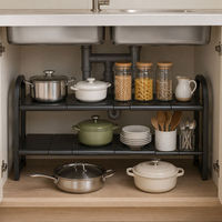 Organisateur sous évier à deux niveaux, 10 panneaux, extensible, pour armoire de cuisine, étagère réglable, gain de place, métal noir