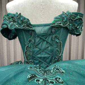 Vestido De Quinceañera Estilo Princesa En Verde Esmeralda Con Apliques De Encaje Y Cuentas Corsé De Tul Tallas Grandes <span class=keywords><strong>Vestidos</strong></span> De 15 Años Con Flores De Perlas Para Noche - Product Image 5