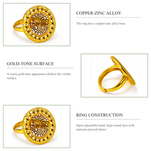 Anillo de cóctel chapado en oro Iris con intrincado diseño de celosía perforada, estilo bohemio, joyería de moda unisex - Product Image 3