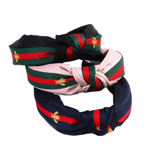 ที่คาดผมลายผึ้งสีทองพร้อมริบบิ้นลายทางประดับผม พร้อมผ้าพันศีรษะและห่วง  อุปกรณ์เสริมแฟชั่นสำหรับผู้หญิง - Product Image 1