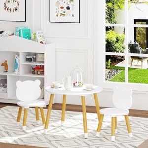 Modern Kids Wood Table Chair Set 3-Piece Round Play Table with 2 Chairs for Toddlers Girls Boys <strong>White</strong> - Product Image 2