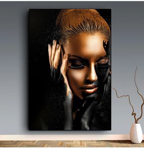 Impresiones en lienzo de estilo escandinavo <span class=keywords><strong>para</strong></span> sala de estar, cuadro de arte africano de oro negro <span class=keywords><strong>para</strong></span> pared de mujer, carteles, pintura al óleo - Product Image 2