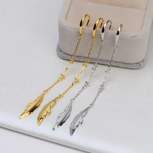 Boucles d'oreilles en argent Wenchi S925 avec plume et support vide pour perle de 8-13 mm, style baroque, taille 3 mm, accessoires de Chine 16232 pour femmes - Product Image 1