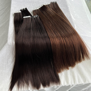 Commercio all'ingrosso di <span class=keywords><strong>capelli</strong></span> <span class=keywords><strong>veri</strong></span> grezzi non trasformati invisibile trama lunga nastro vietnamita in trame nero marrone scuro nastro a doppio disegno in estensione - Product Image 3