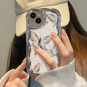 Étui de téléphone portable pour <span class=keywords><strong>iPhone</strong></span> <span class=keywords><strong>11</strong></span> 12 13 14 15 16 17 <span class=keywords><strong>Pro</strong></span> <span class=keywords><strong>Max</strong></span>, avec motif papillon <span class=keywords><strong>beige</strong></span>, bord ondulé, miroir électro-plaqué - Product Image 3