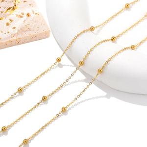 Venta al por mayor de cadenas de acero inoxidable, cadena satélite chapada en oro con cuentas, collar de cadenas finas para joyería permanente - Product Image 5