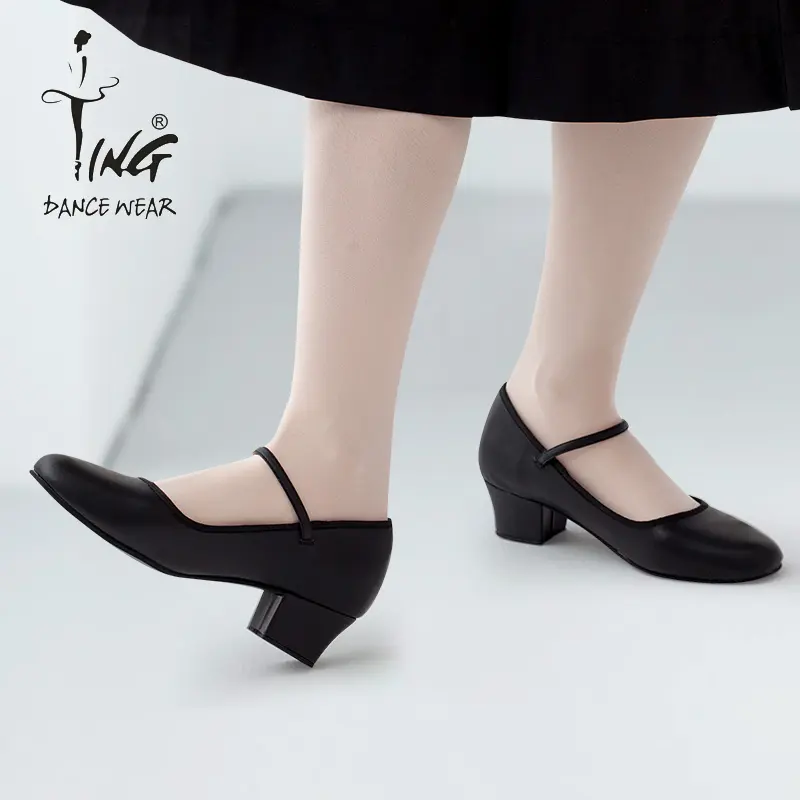 wholesale Customization latest women super leather character dance shoes Black leather dancing shoes