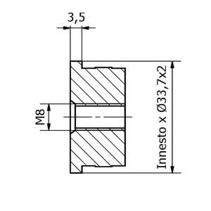 Capuchon plat en acier inoxydable AISI 316 avec filetage M8 SKU C110352 Finition satinée Raccord de plomberie haute pression 33.7 Ø - Product Image 2