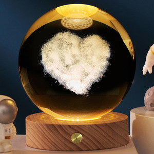 Bola de cristal tallada <span class=keywords><strong>3D</strong></span>, luz nocturna, lámpara de noche de sistema Solar pequeño con Base de madera luminosa, decoración de luz nocturna alimentada por CA - Product Image 6