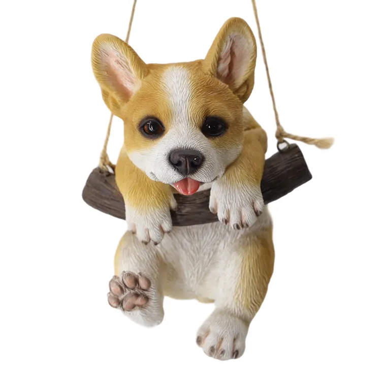 Patung Corgi Anjing Resin Buatan Tangan, Kerajinan Hewan Gantung Polyresin Taman Anjing/Anjing
