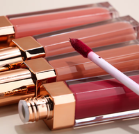 Vente en gros de cosmétiques, rouge à lèvres liquide vegan imperméable, tube carré rose doré, étiquette privée personnalisée, gloss à lèvres hydratant non collant