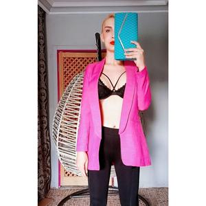 Collo a scialle maniche arricciate con bottoni, giacca Blazer fucsia foderata