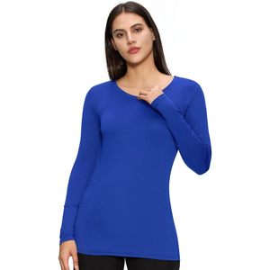FOXA Women's <b>Long</b> <b>Sleeve</b> Scrub <b>Undershirt</b> Crew Neck Comfort Tee Breathable Spandex Cotton Blend Top - Product Image 2