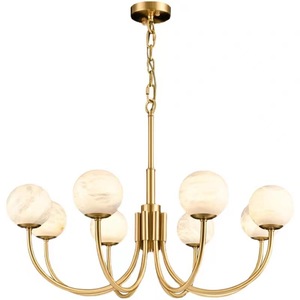 Lampadario Moderno Zeallighting con Sfere in Alabastro Naturale, Lussuoso Lampadario Decorativo in Ottone con Sfere di Marmo per Soggiorno - Product Image 6