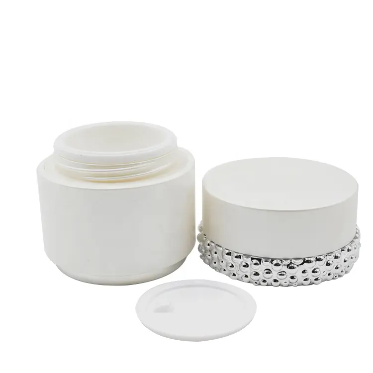 Matte Pearl White Elegant Acrylic Plastic Cosmetic 15g 30g 50g Jars for Skincare Cream with Unique Silver Line