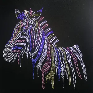 Wholesale Diy Rhinestone Transfers Custom Colorful Zebra Hotfix Motif Transfer Sheets Designs For Jacket