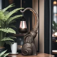 Sculpture en résine d'éléphant en forme de coeur ornement de lanterne éclairée Statue d'anime de Style dessin animé abstrait pour jardin