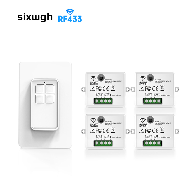 SIXWGH Zigbee Wireless RF433MHz Remote Switch Magnetic Adhesive Base 100m Range No Neutral Wire Easy Install Smart Appliance