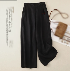 <span class=keywords><strong>Pantalones</strong></span> Anchos Cómodos de Estilo Retro Chino, <span class=keywords><strong>Pantalones</strong></span> Casuales Holgados de Cintura Alta, <span class=keywords><strong>Pantalones</strong></span> de Lino y Algodón de Pierna Recta para Verano, Oficina - Product Image 5