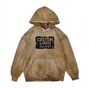 Sweat-shirt à capuche surdimensionné avec logo personnalisé, en coton tricoté pour homme, imprimé effet vieilli, poche avant, sweat-shirt pour homme - Product Image 1