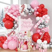 Guirnalda de Globos de Látex Navideños en Forma de Arco, Serie Rojo, Verde, Blanco, Plateado y Rosa, Globos de Papel de Aluminio con Forma de Bastón de Caramelo, Decoración para Fiestas Navideñas