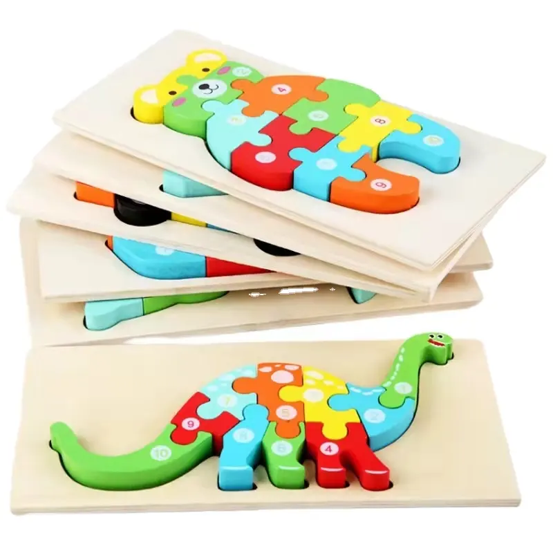 Small size Best-Selling 3D Animal Wooden Puzzle Board Cartoon Dinosaur Jigsaw DIY Puzzle Kids Gift Educational Toy For Child