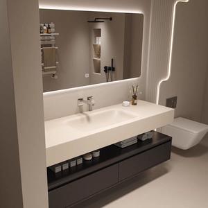 Meuble de salle de bain mural intégré avec lavabo double couche en pierre et ardoise - Product Image 4