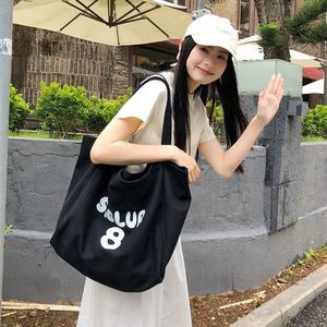 Grand sac fourre-tout en toile à grande capacité, imprimé de lettres simples, sac à main léger, sac de shopping en toile, logo personnalisé - Product Image 5