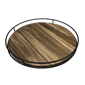 Organizador de cocina al por mayor, bandeja giratoria redonda de madera de acacia <span class=keywords><strong>Lazy</strong></span> <span class=keywords><strong>Susan</strong></span> de 18 pulgadas con lado de acero para armario de encimera - Product Image 1
