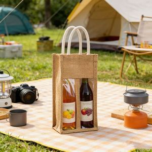 Window Wine Custom Linen for Wedding Favors Jute Handheld Tote Burlap Gift Bag - Product Image 4
