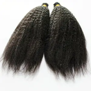 Кудрявые прямые волосы Yaki I Tip для наращивания, индийские необработанные волосы Micro Link, 100% необработанные человеческие волосы
