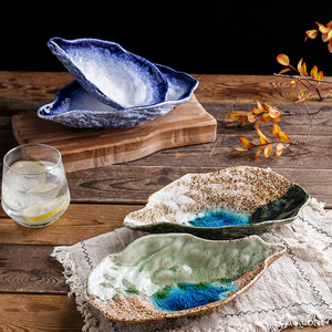Cuisine japonaise Rétro Vaisselle Créative en Céramique Sushi Sashimi Plat Huître Shell <span class=keywords><strong>Assiette</strong></span> Froide <span class=keywords><strong>pour</strong></span> Restaurant - Product Image 3