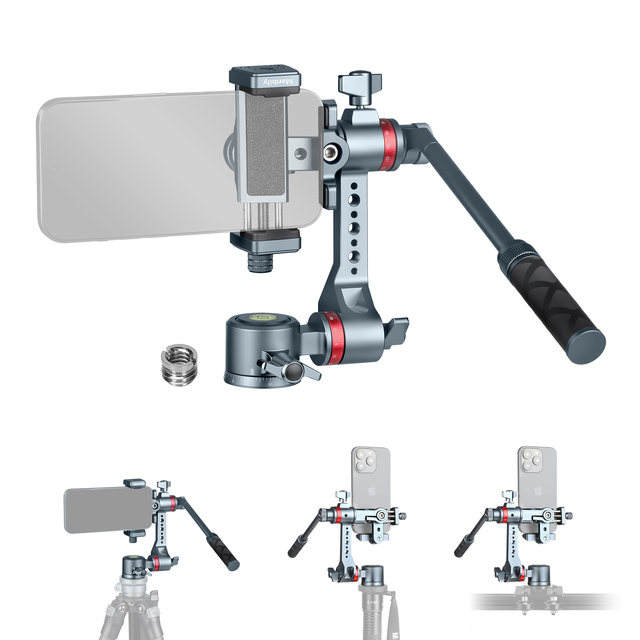 Aluminum Alloy 3-Axis Phone Gimbal Stand: 360° Rotatable Desktop & Floor Stand for Live Streaming, Video Recording