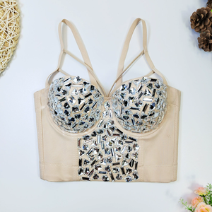 Soutien-gorge push-up à armatures pour femme, nouveau modèle orné de perles et de strass, avec gaine taille haute sexy, vêtement féminin - Product Image 2