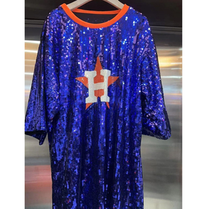 T-shirt con Paillettes a Forma di Lettera H con Motivo a Stella Bicolore Blu e Arancione, Manica Corta - Product Image 2